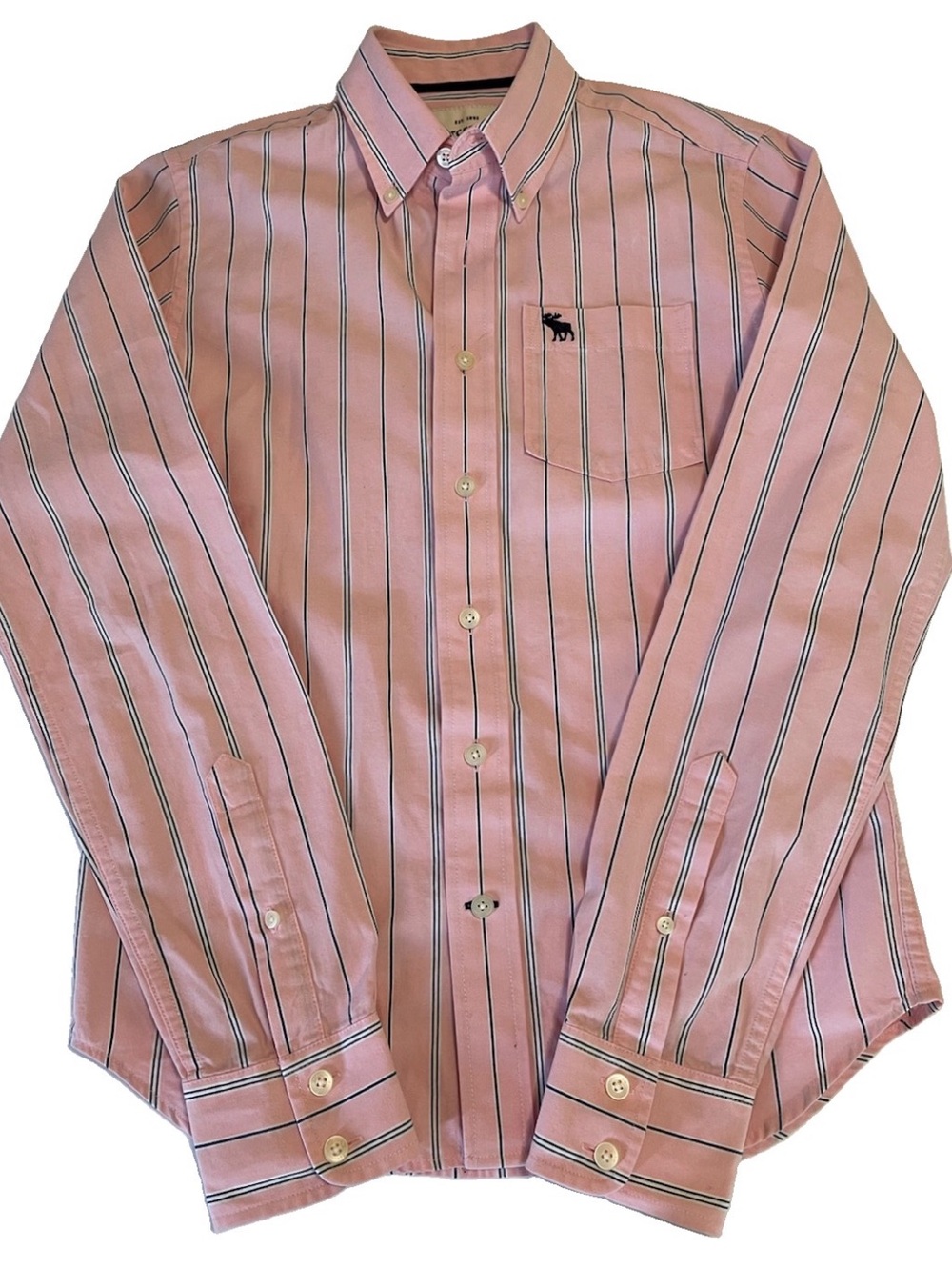 Abercrombie & Fitch Button Up Shirt Large Boys Pink Pinstripe Preppy Prepcore